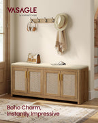vasagle boho shoe bench with cushion, 4 rattan-look, close-up detail