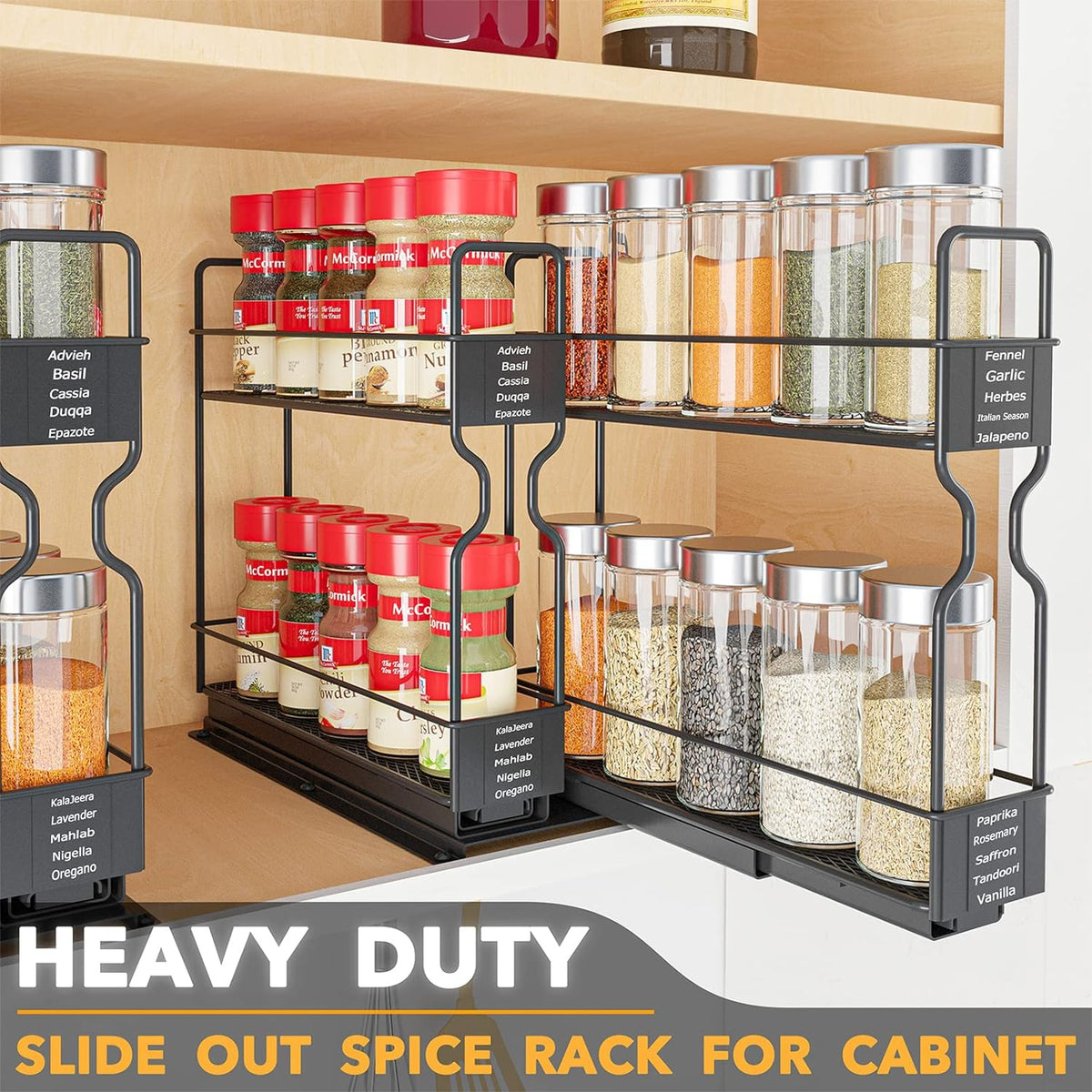SpaceAid Pull Out Spice Rack Organizer for Cabinet, 2 Drawers 2-Tier, 1 Drawe...