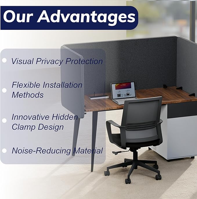 KERRAM Desk Privacy Panel 24 x 24 Inch, Sound Absorbing & Proof Desk Divider - Image 4
