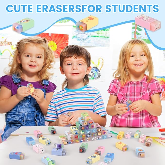 LiYiQ 100 Pcs Cute Eraser for Kids Bulk Kawaii Erasers for Classroom Fun - Image 3