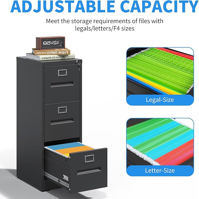Yukimo 3 Drawer File Cabinet, Vertical File Cabinet - Image 7