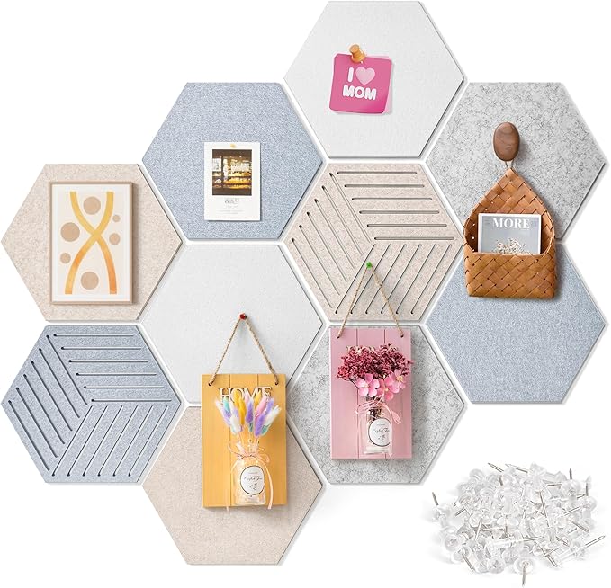 12'' Medium Hexagon Cork-Bulletin Board Tiles Adhesive 10PCS 12x10 inch by Unknown