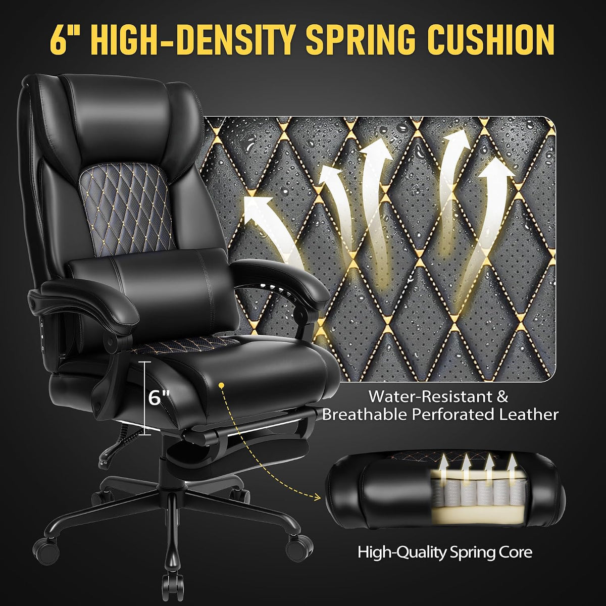 3D Kneading Massage Office Chair with Heat, 500 lbs Big and Tall Executive Co...