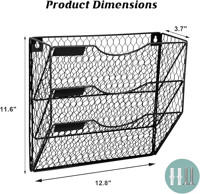 EASEPRES Mail Organizer Wall Mount Hanging File Holder Storage, Metal Chicken - Image 2