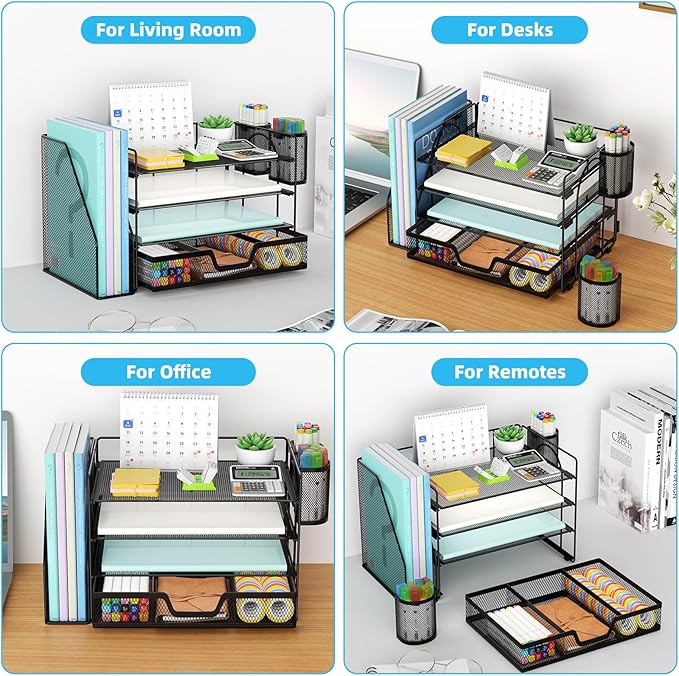 Marbrasse Desk Organizer and Accessories，4-Tier Paper Letter Tray Organizer - Image 6