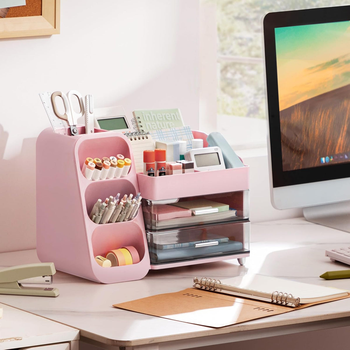 hblife desk organizer with pen pencil holder for, front angle view