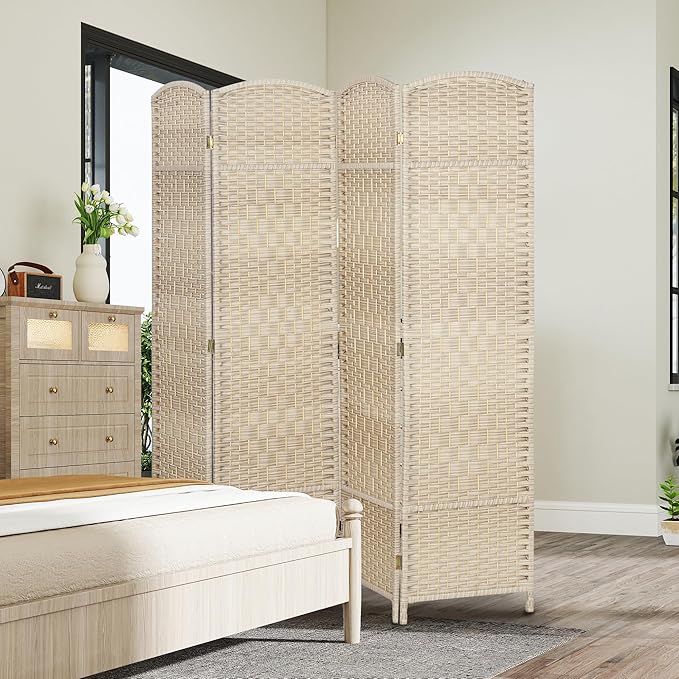 HOMCOM 4 Panel Room Divider, Hand-Woven Freestanding Wall Partition - Image 8