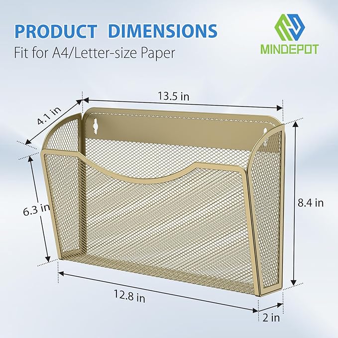 MINDEPOT Wall File Organizer, Hanging Wall Mounted File Folder Binder Holder - Image 2