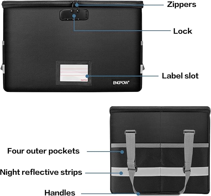 ENGPOW File Box with Lock, Fireproof Document Box with Zipper＆Pockets, - Image 8