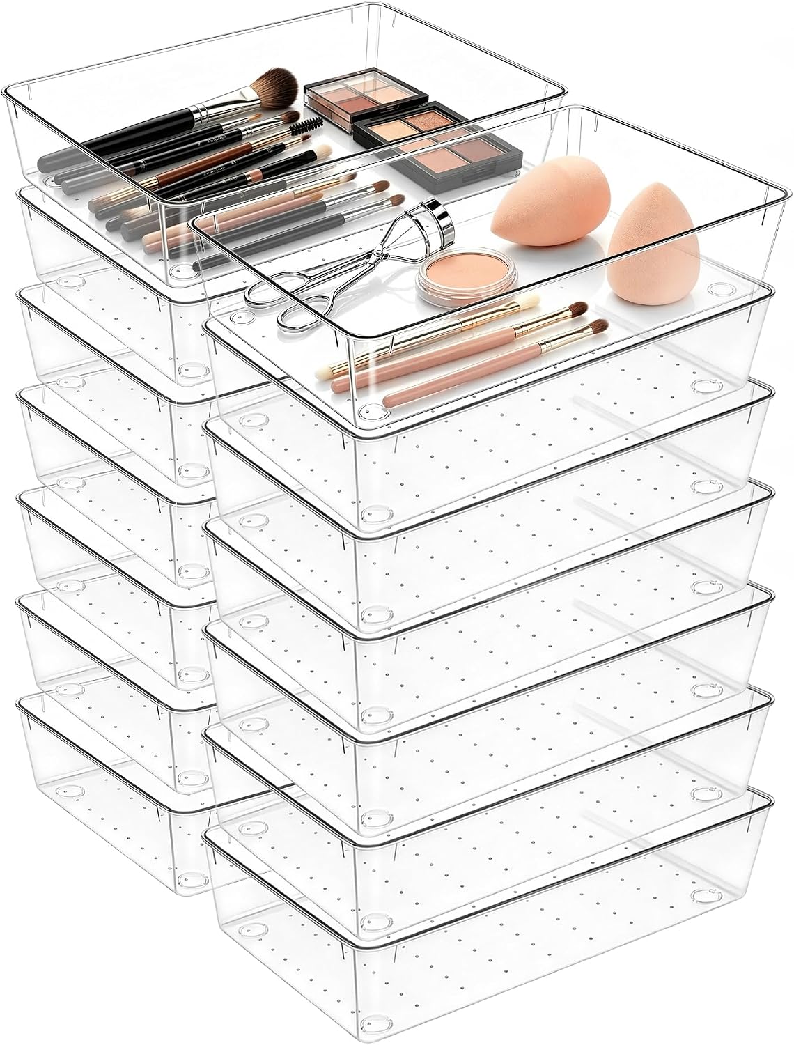 14Pack Desk Clear Drawer Organizers 6"*9" for Vanity, Bathroom, Office