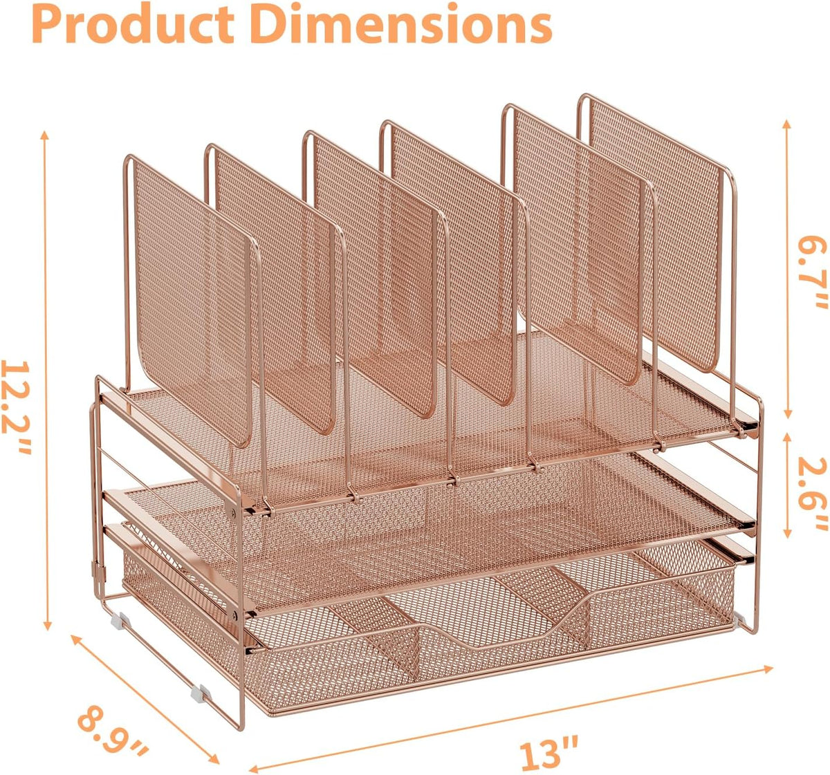 leketree rose gold desk organizer, office organization with on a desk or shelf