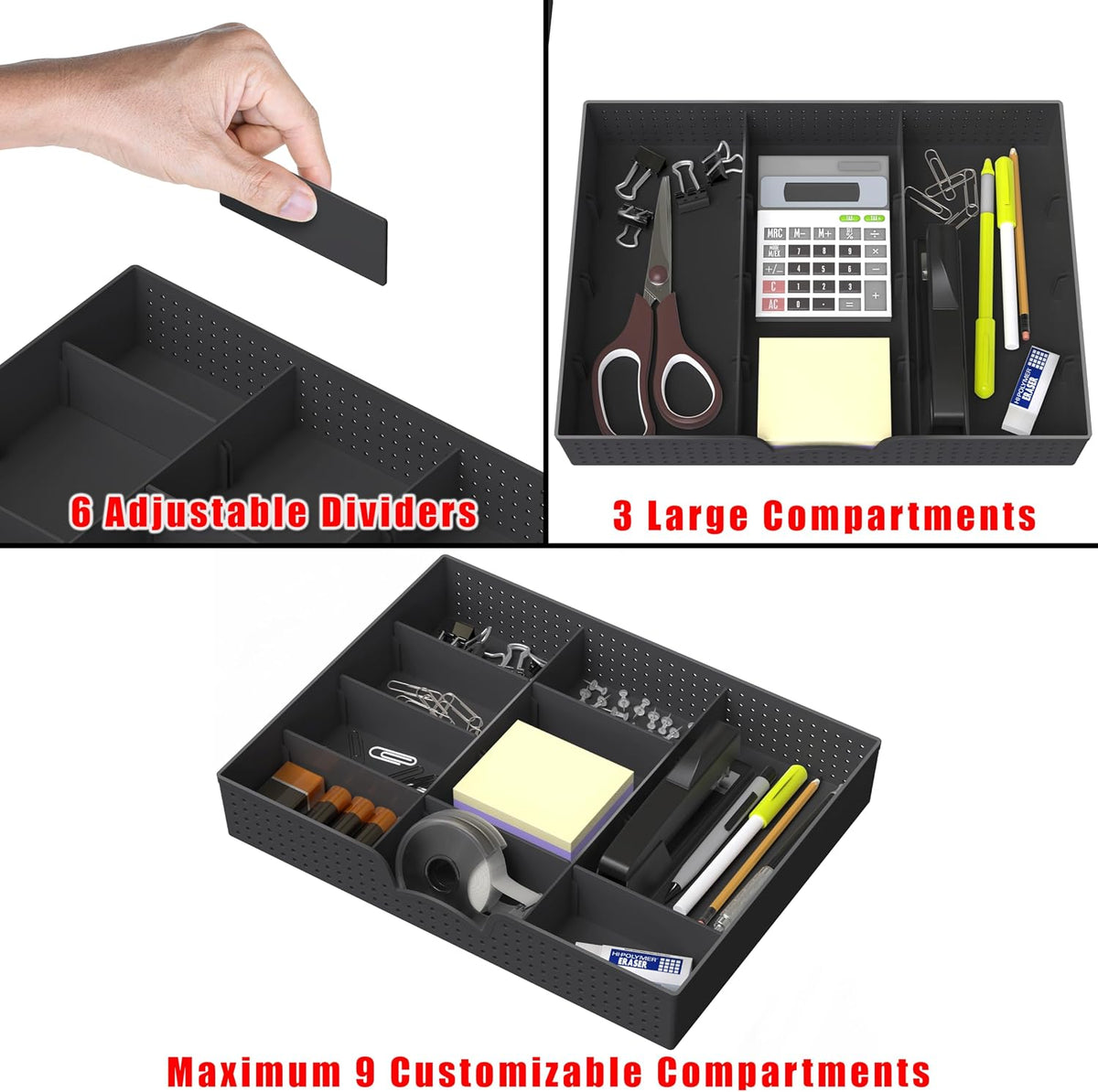 Simple Houseware Drawer Organizer Tray, 9 Compartments, 2-Pack, Black