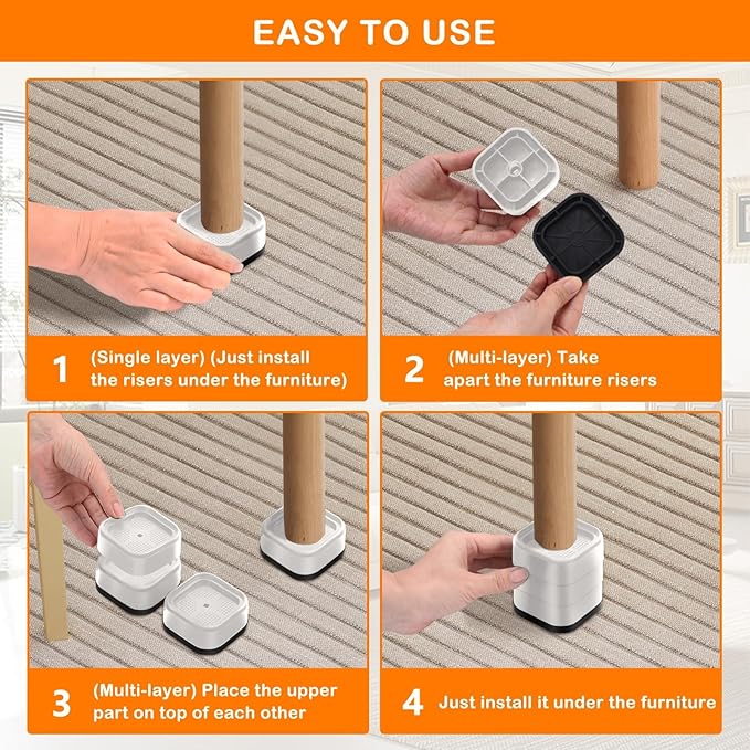 shouwuhho 16 Pack Furniture Risers Adjustable Bed Risers Heavy Duty Lifts - Image 6