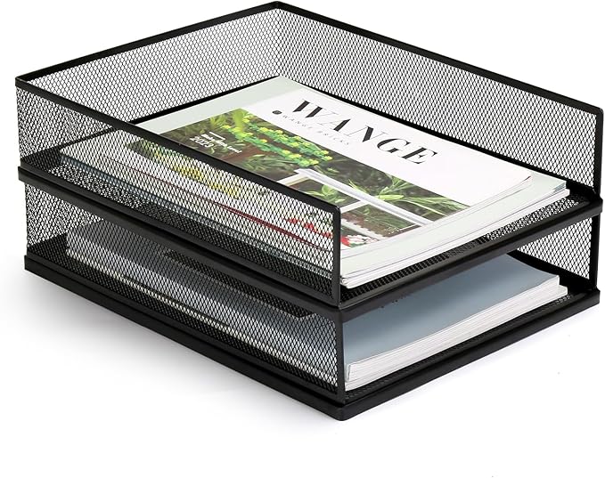 AZFUNN Wire Mesh Letter Trays Paper Tray Desk File Organizer, 2 Pack Stackable by AZFUNN