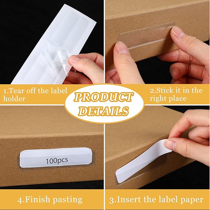 Jeyiour 100 Pcs Label Holders Adhesive Nameplate Pockets Storage Bin Labels - Image 3