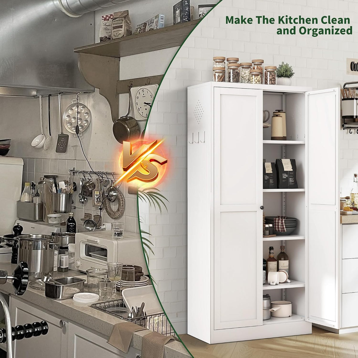 kitchen pantry cabinet,white metal pantry cabinet with 2, package contents