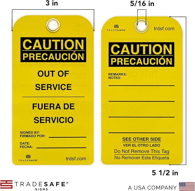 TRADESAFE Bilingual Out of Service Tags, Fuera de Servicio - Image 2