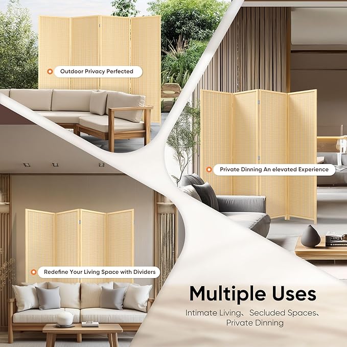 JOSTYLE Room Divider 4 Panel Folding Privacy Screen, Bamboo Room Divider Screen - Image 7