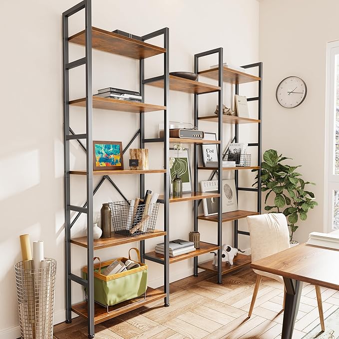 SUPERJARE Triple 5 Tier Bookshelf, Bookcase - Image 2
