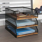 Natwind 3-Tier Stackable Paper Tray, Metal Mesh Desktop Organizer, Wood Board by Natwind