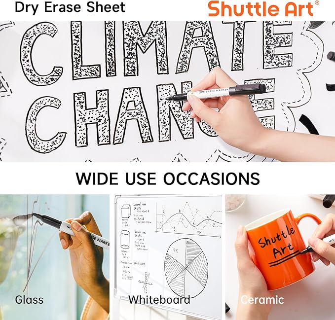 Shuttle Art Dry Erase Markers, 25 Pack Black Magnetic Whiteboard Markers - Image 4