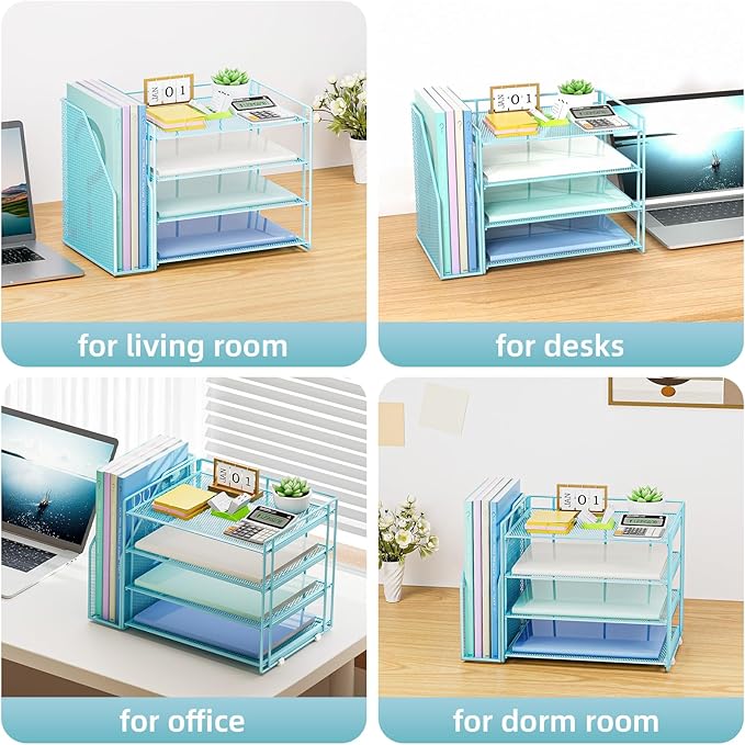 Marbrasse Desk Organizer and Accessories，4-Tier Paper Letter Tray Organizer - Image 6