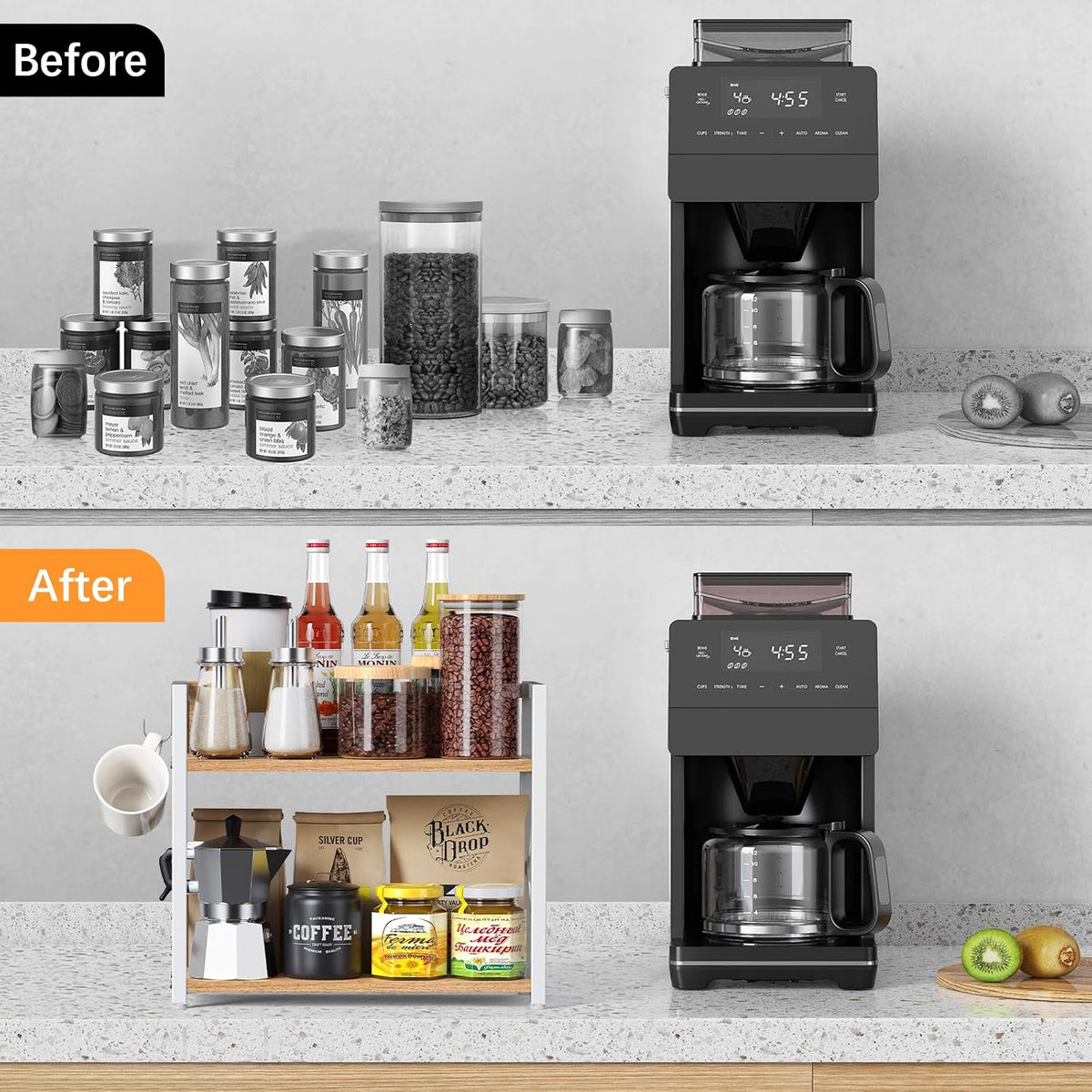 RUILALIFE Kitchen-Countertop-Organizer-Shelf, 2 Tier Coffee Bar Station Organ...