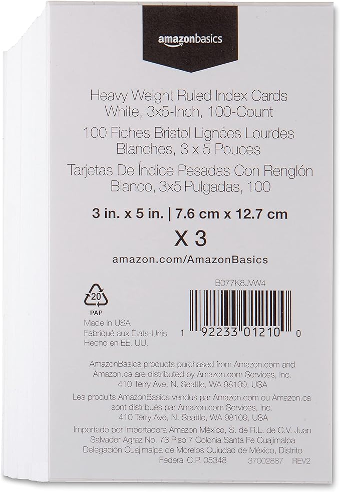 Amazon Basics Paper Flash Ruled Index Note Cards, Heavy Weight, 3 x 5 Inch Card - Image 2