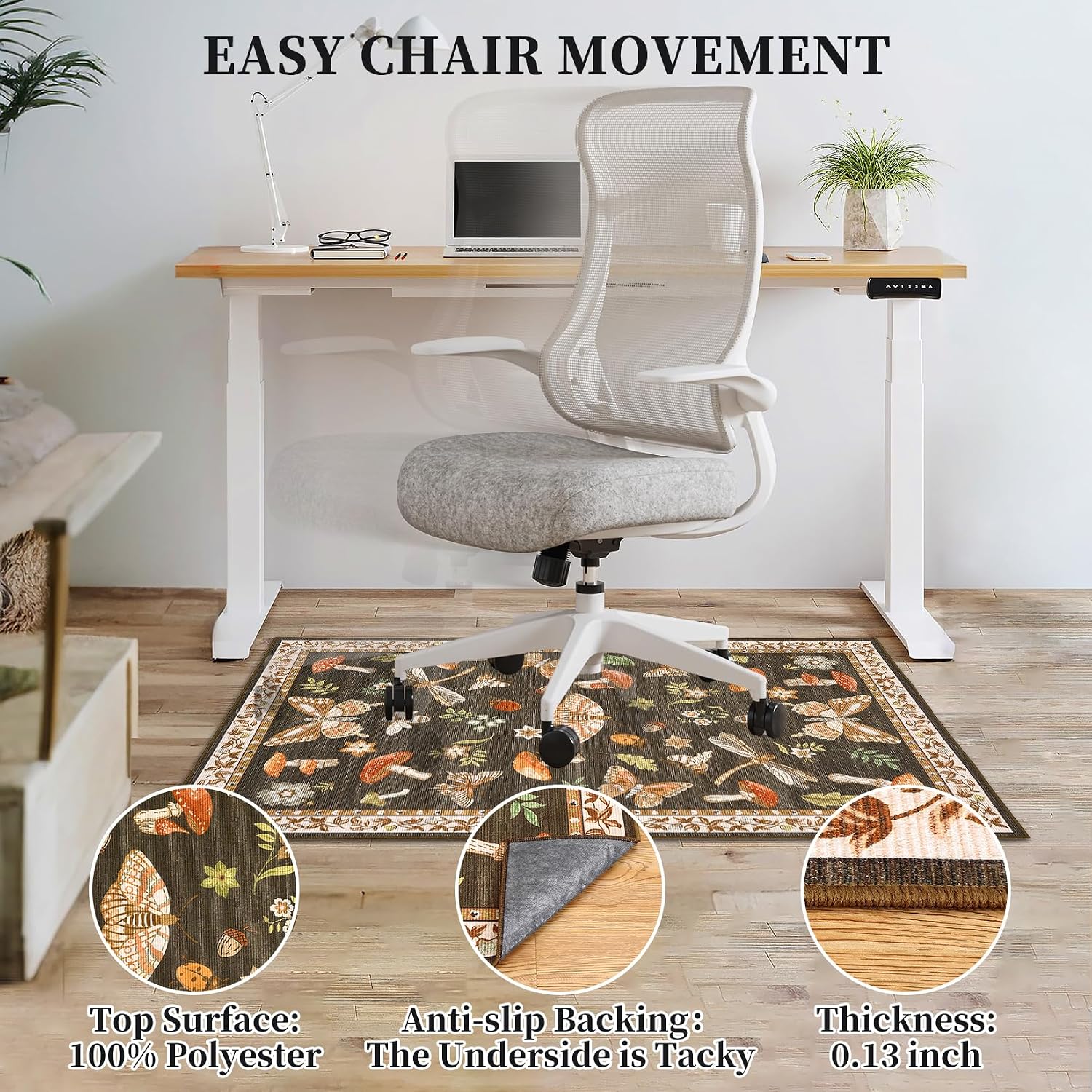Office Chair Mat for Hardwood Floor,Mushroom 48"x60" Computer Chair Mat for Rolling Chairs Carpet,Under Desk Non Slip Gaming Rug,Low-Pile Rubber Backing Large Protector Mat (Brown)