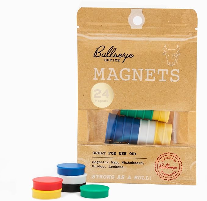 Bullseye Office 24 Round Assorted Color Fridge Magnets, Button Shaped, Small - Image 9