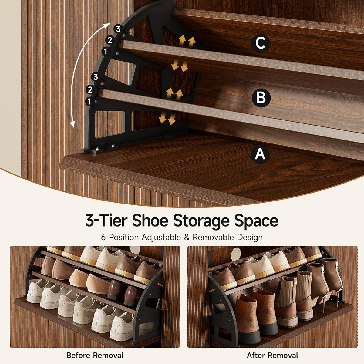 ONBRILL Large Shoe Cabinet with 2 Flip Drawers (3-Tier Each) & 2 Side Doors