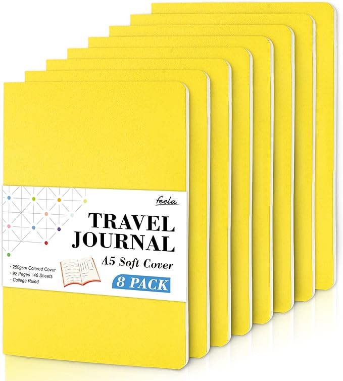 feela 8 Pack Soft Cover Journal Bulk, Notebooks College Ruled by feela