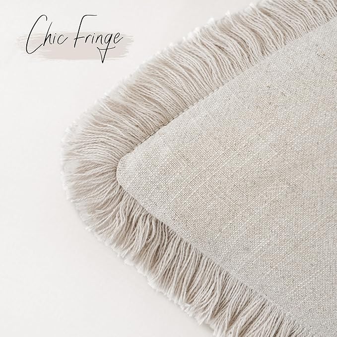 Foindtower Set of 2 Decorative Linen Fringe Throw Pillow Covers Cozy Farmhouse - Image 3