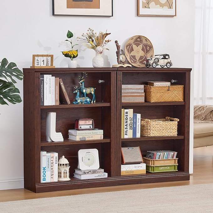 RWYHG 43" Walnut Tall Bookshelf Set of 4, 3-Tier Thick Wooden Book Shelf - Image 8
