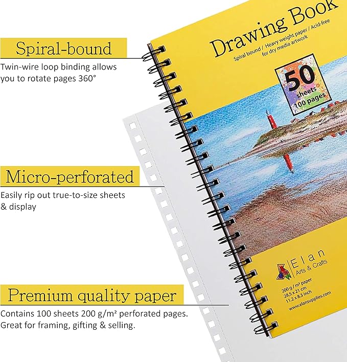 Elan A4 Drawing Book, 50 Sheets Italian Paper 90 lb/200 GSM, Acid-Free Sketch - Image 2
