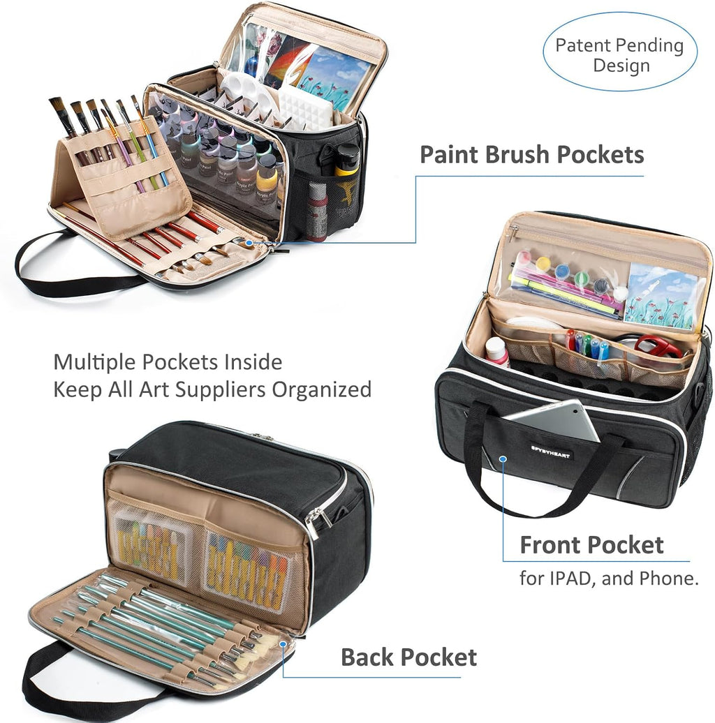 acrylic paint storage bag, art supply organizer with, side view