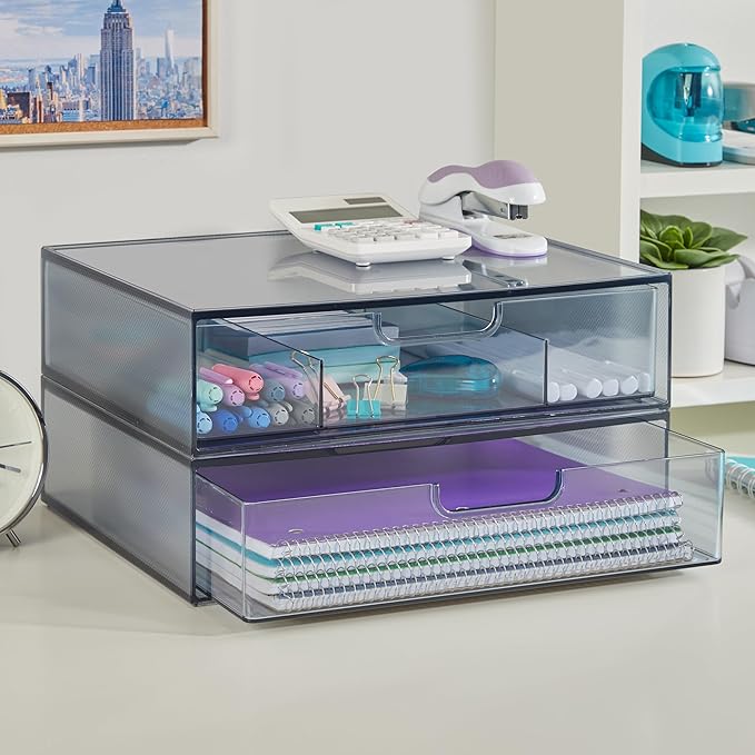 STORi STAX Plastic Stackable Organizer Drawers Classic Grey | 12.5" Wide | Set - Image 8