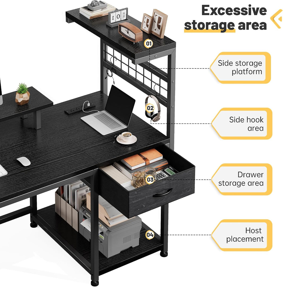 EnHomee 40 "Gaming Desk with LED Lights & Power Outlets, Black