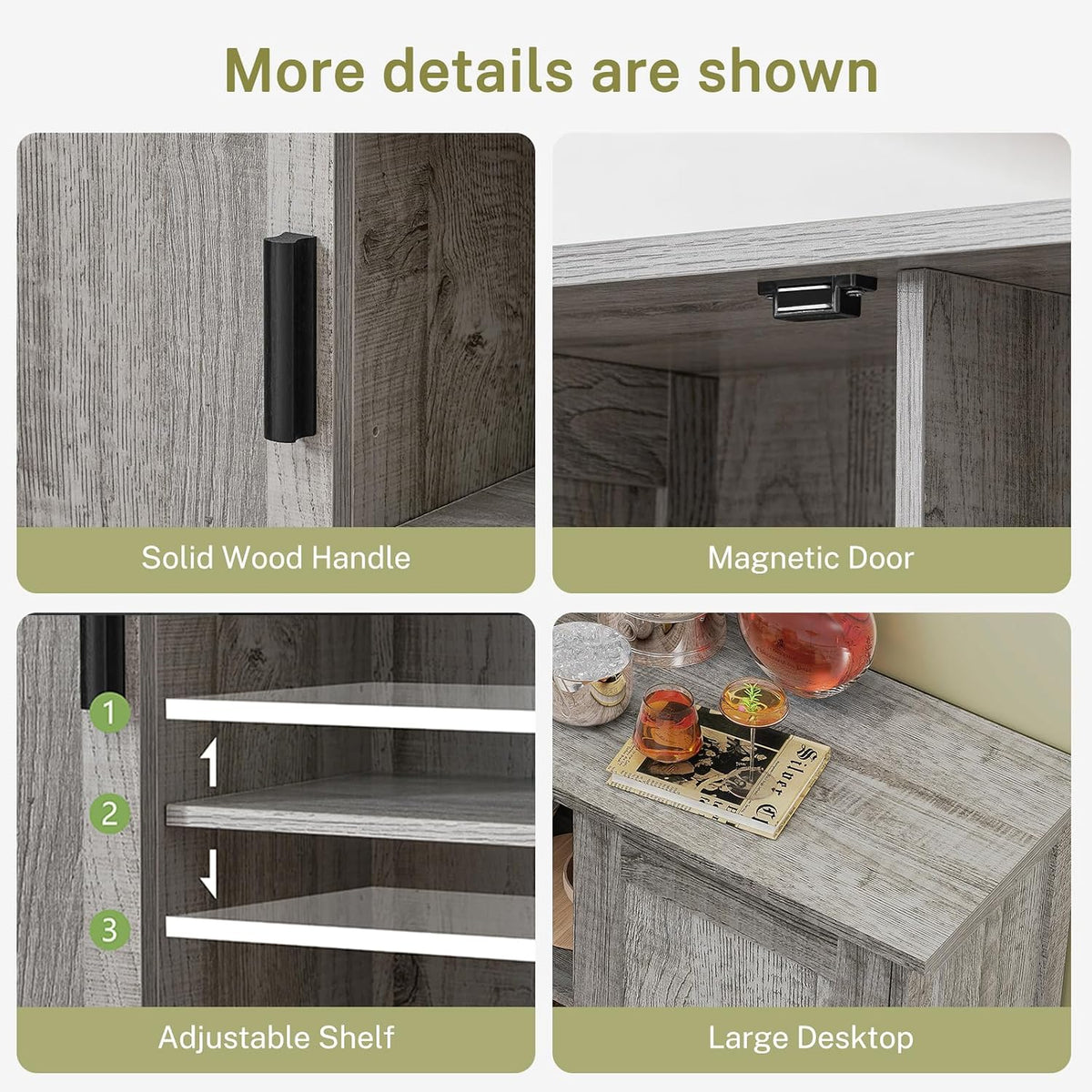 Iwell Storage Cabinet with 2 Doors and 4 Adjustable Shelves, Buffet Cabinet w...