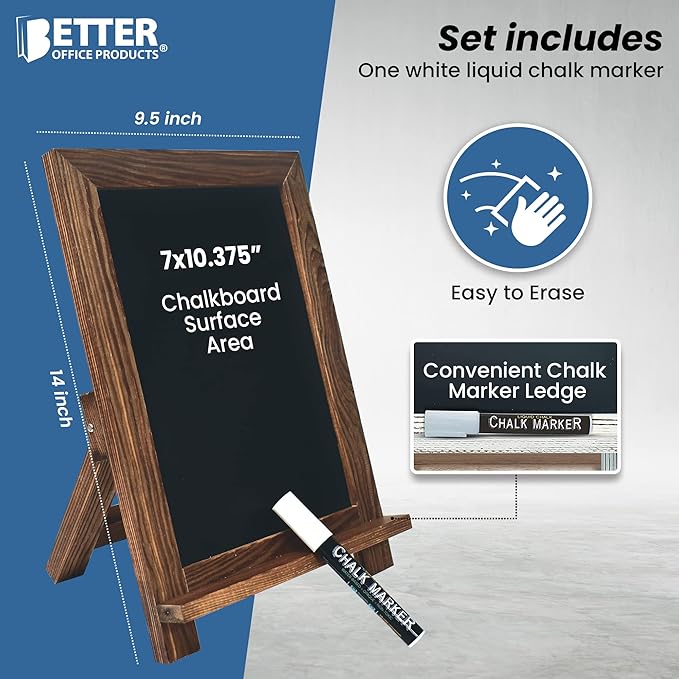 Better Office Products Framed Tabletop Chalkboard Sign, 9.5" x 14", Rustic Wood - Image 3