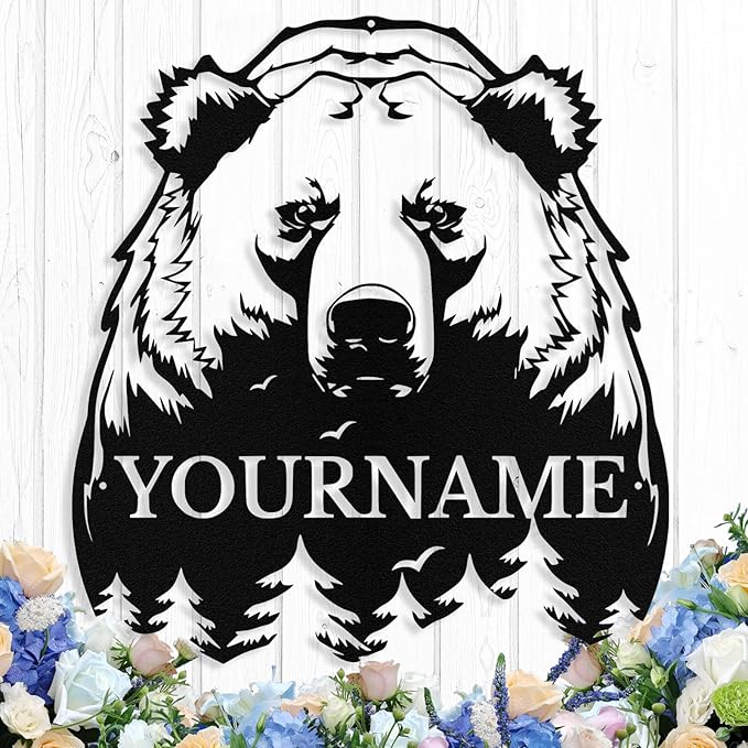 Custom Bear Metal Sign, Custom Bear Metal Wall Art Decor, Personalized Last by logo