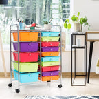 COSTWAY 15 Drawer Rolling Storage Cart, Utility Tools Paper Organizer on Wheels - Image 2