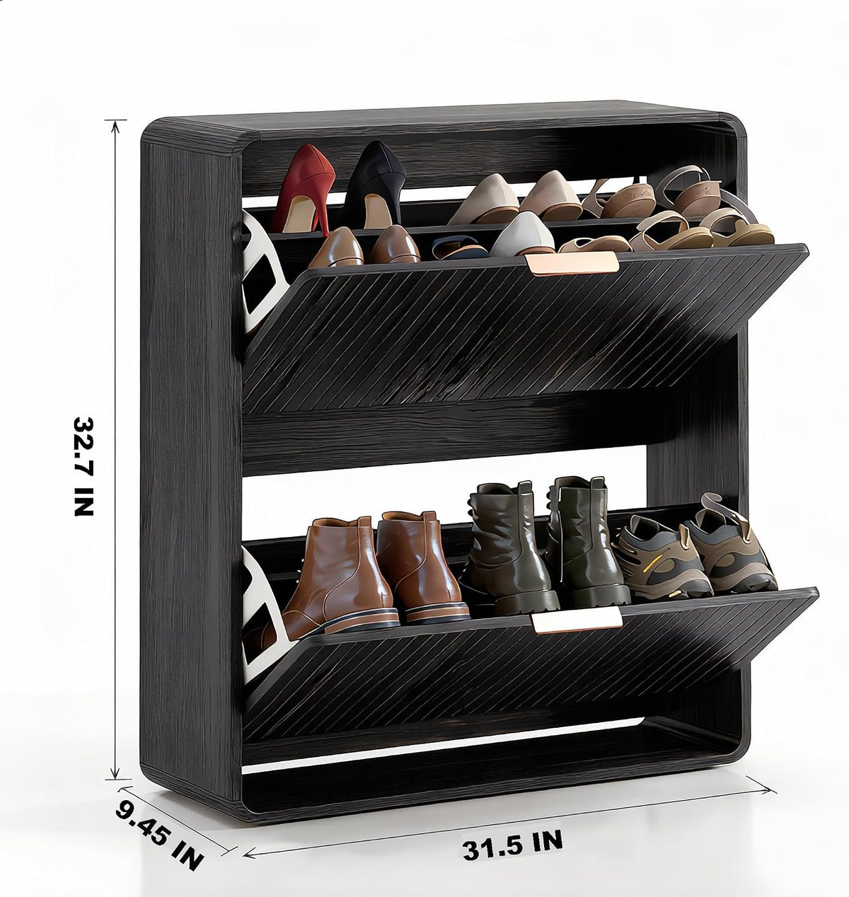 Modern Shoe Cabinet with 2 Flip Drawers, Fluted Panel Freestanding Wood Organ...