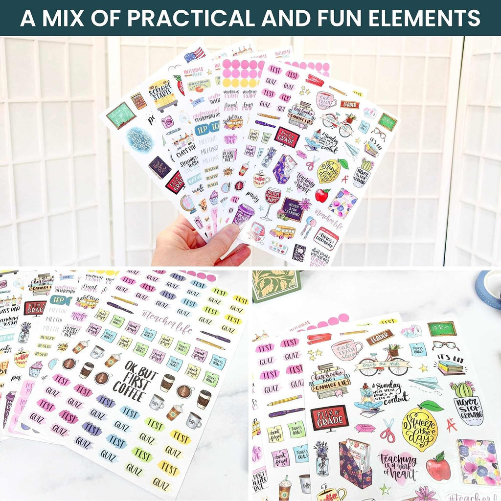 bloom daily planners Vintage Teacher Planner Stickers - School Themed Planning Stickers for Teachers, Educators, Homeschoolers - 6 Sheets/430 Stickers