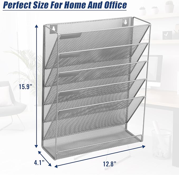 EASEPRES Desk File Organizer Mesh 6-Tier, Hanging Wall Mount Document - Image 3
