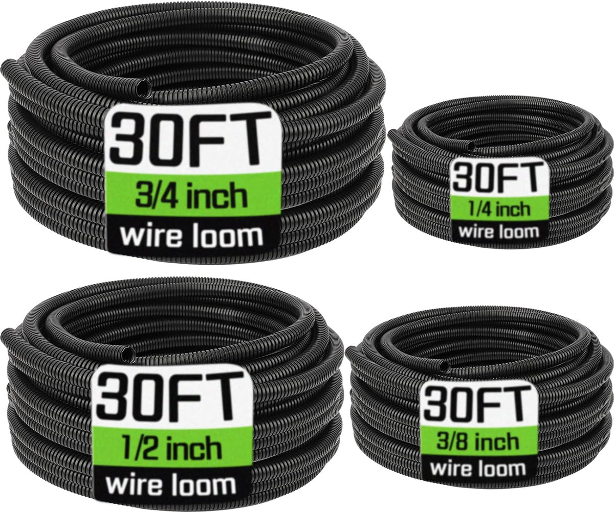 Wire Loom 1/4", 3/8", 1/2", 3/4 Inch x 30 FT, Split Wire Loom ...