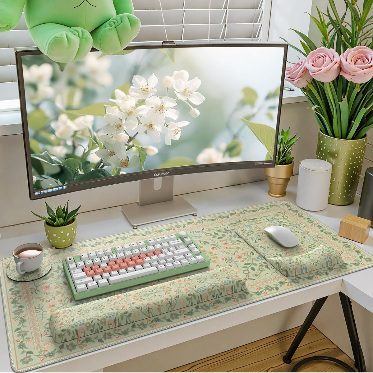 iCasso Mouse Pad with Wrist Rest, Large Desk Mat Set, Bean Green