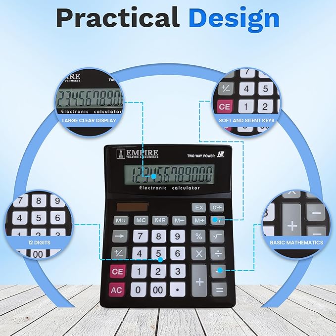 Empire Desk Calculator with Large Key Buttons, 12-Digit Large Eye-Angled Display - Image 4