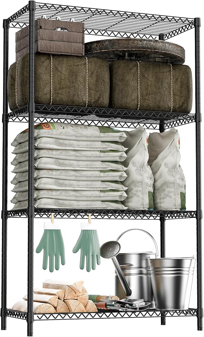 M MZG Standing Shelf Units Wire Rust-Proof Outdoor Storage Shelving 4-Tier by MEIGAOPLASTICANDMETALHKCOLIMITED