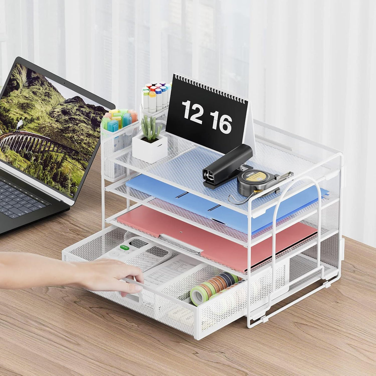 Marbrasse Desk Organizer, 4-Tier Paper File Letter Tray, White